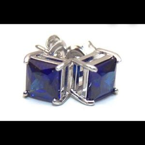 Unique Blue Sapphire Princess Cut Earrings